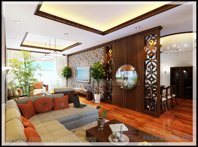 Thiết kế nội thất chung cư theo phong cách Tân cổ điển - Phối cảnh 3D phòng khách- Chung cư Ciputra Tây Hồ